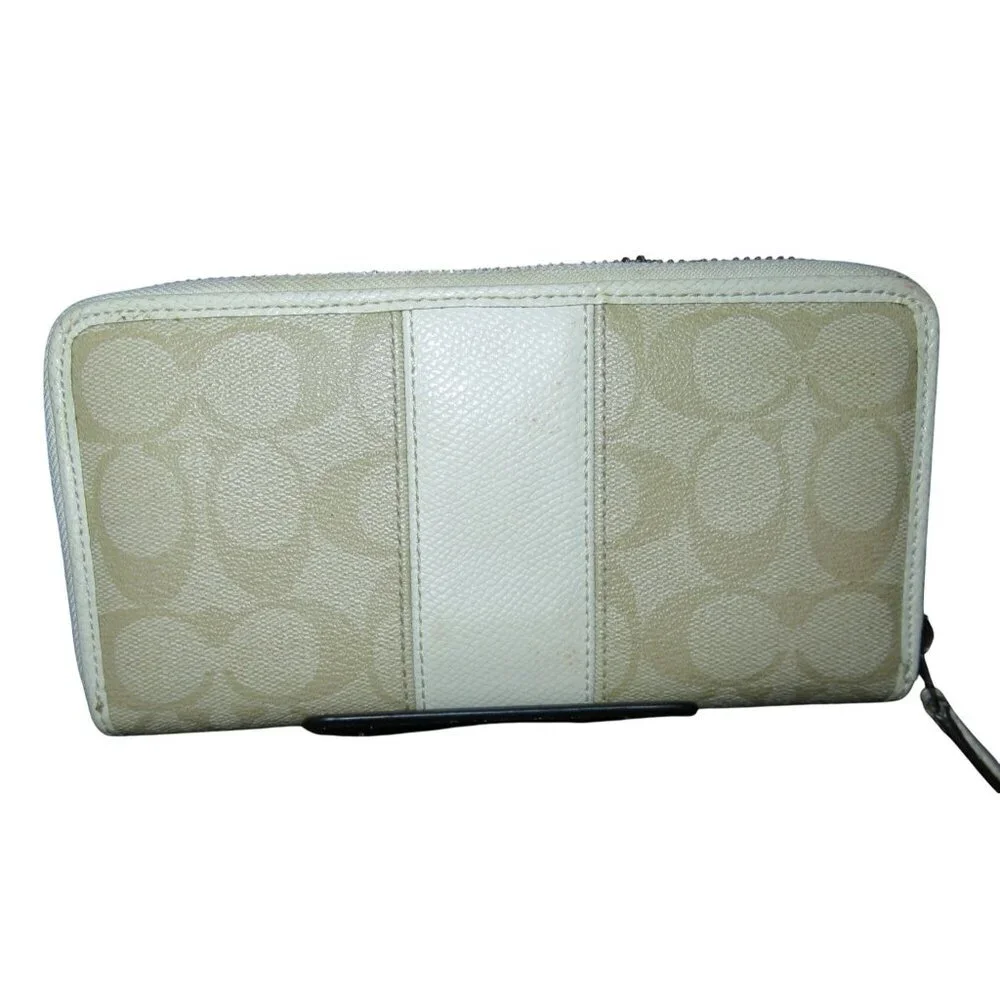 Coach Signature C Leather Zip Around Accordion Long Wallet Khaki & Bone F52859